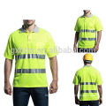 Custom High Visibility Hi Vis Polo T shirt With Reflective Tapes Lime Green Short Sleeves Safety Workwear Pocket